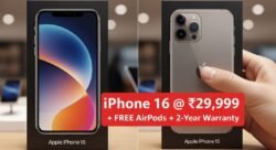 Apple का शॉकिंग ऑफर: iPhone 16 @ ₹29,999 + मुफ्त AirPods + 2-year warranty — भयंकर डिमांड।